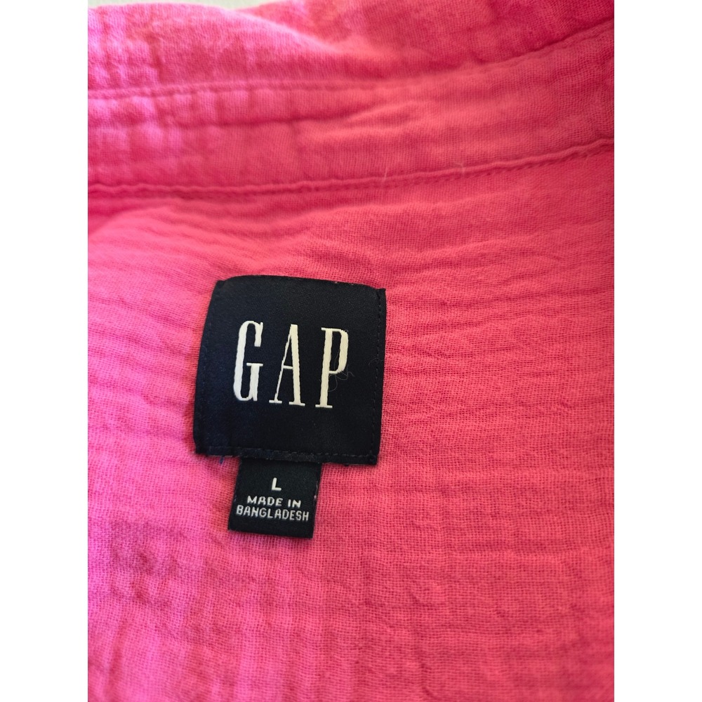 Gap Womens Hot Pink Cotton Double Gauze Button Down Top Large Oversized Crinkle - Picture 3 of 9
